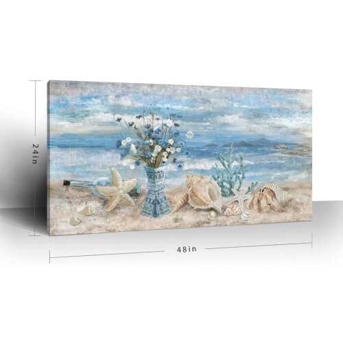 Tableau abstrait sur toile représentant la mer bleue, décoration côtière 1