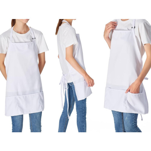 Tablier à bavette réglable à 3 poches, en polyester, 67 cm x 67 cm 2