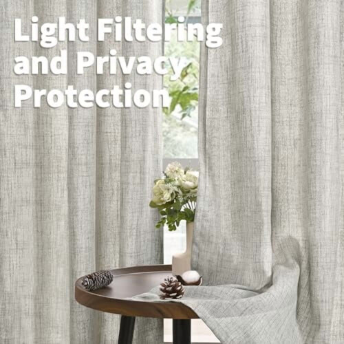 Dark Grey Linen Curtains 52x68 in, Light Filtering, 2 2