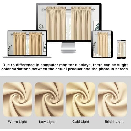 Cortinas curtas bege para bloquear a luz, 42x36 polegadas, com bolso para varão. 1