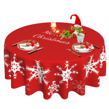 Round Christmas Tablecloth, 60", Snowflake Design, Washable Polyester – Compatible with Buffet & Dining Tables