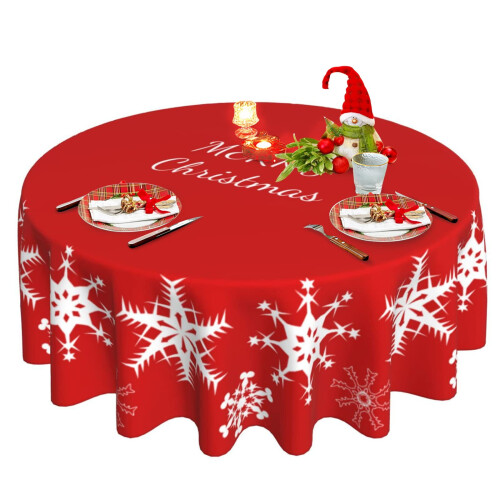 Round Christmas Tablecloth, 60", Snowflake Design, Washable Polyester – Compatible with Buffet & Dining Tables