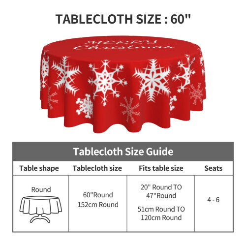 Round Christmas Tablecloth, 60", Snowflake Design, Washable Polyester – Compatible with Buffet & Dining Tables 2
