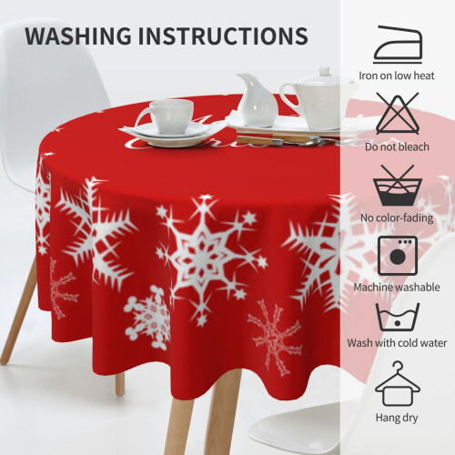 Round Christmas Tablecloth, 60", Snowflake Design, Washable Polyester – Compatible with Buffet & Dining Tables 1