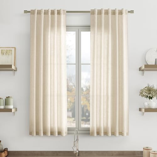 Neutral Linen Blend Curtains 38x54 in, 2 Panels 1