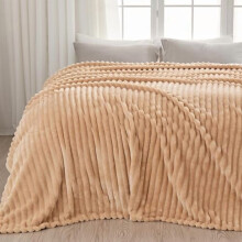 Super Soft King Blanket Brown Premium Silky Flannel Fleece 3D Ribbed Jacquard Lightweight Bed Blanket All Season Use (Brown Ribbed, King(90"x110"))
