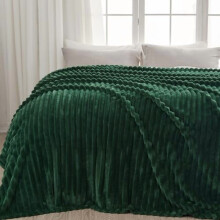 Super Soft Queen Blanket, Dark Green Silky Flannel Fleece, 3D Ribbed Jacquard, Lightweight All-Season (90"x90")