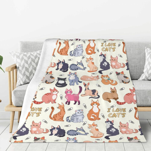 Flannel tæppe med katteprint, 200x150 cm 1
