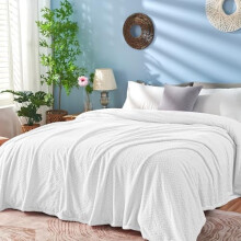 White Fleece Queen Blanket for Bed, Super Soft Flannel Cozy Blankets for Office,Travel, Warm Plush Blankets for All Season, 90 x 90 Inches