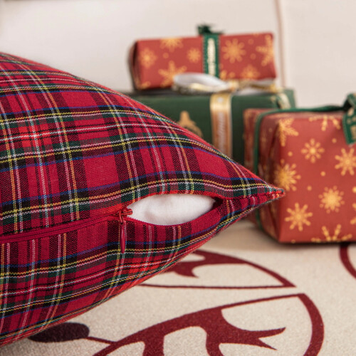 Juletern pudebetræk tartan polyester 45x45 cm 1
