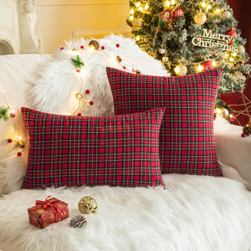 Juletern pudebetræk tartan polyester 45x45 cm 2