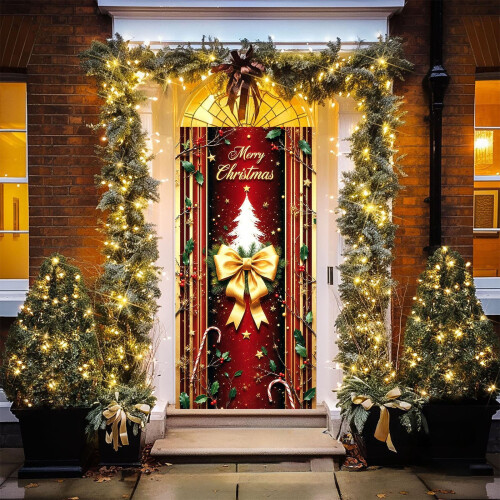 Capa de porta natalina 35x71 polegadas com estampa de Papai Noel 1