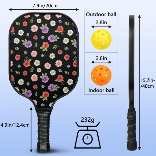 Σετ ρακέτες Pickleball με 2 μπάλες και τσάντα – Ρακέτες από fiberglass με λουλούδια, 2