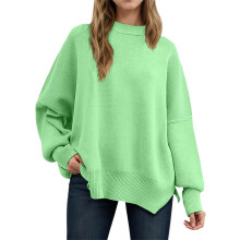 Oversized kersttrui voor dames – Zachte gebreide trui, losse pasvorm, ronde hals, split aan de zoom, winter/herfstmode, past bij feestelijke outfits