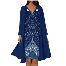 Vestido midi de gasa con escote en V y estampado floral, con cárdigan de manga larga a juego: suave, ligero y cómodo (Z02#Azul, XL)