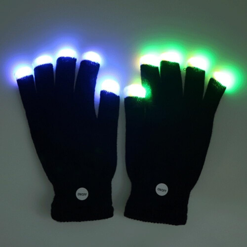 Γάντια Rave με φωτισμό LED 7Colors - Γάντια που φωσφορίζουν με μισά δάχτυλα για ενήλικες 1