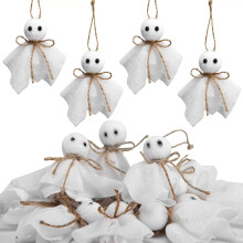 Lot de 6 décorations fantômes à suspendre pour Halloween, adorables fantômes rustiques en tissu pour arbre, chambre, salle de classe, jardin,