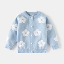 Gebreid vest met bloemenprint voor meisjes, trui met lange mouwen en ronde hals voor peuters en kinderen, herfst/winterblauw, 7-8 jaar, past bij de