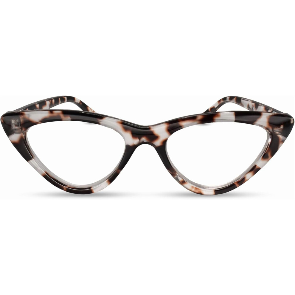 Premium Cat Eye TR-90 Reading Glasses for Women â NarrowâMedium Fit, Sturdy Frame, Spring Hinges, Stylish Readers, Clear Tortoise, +2.50