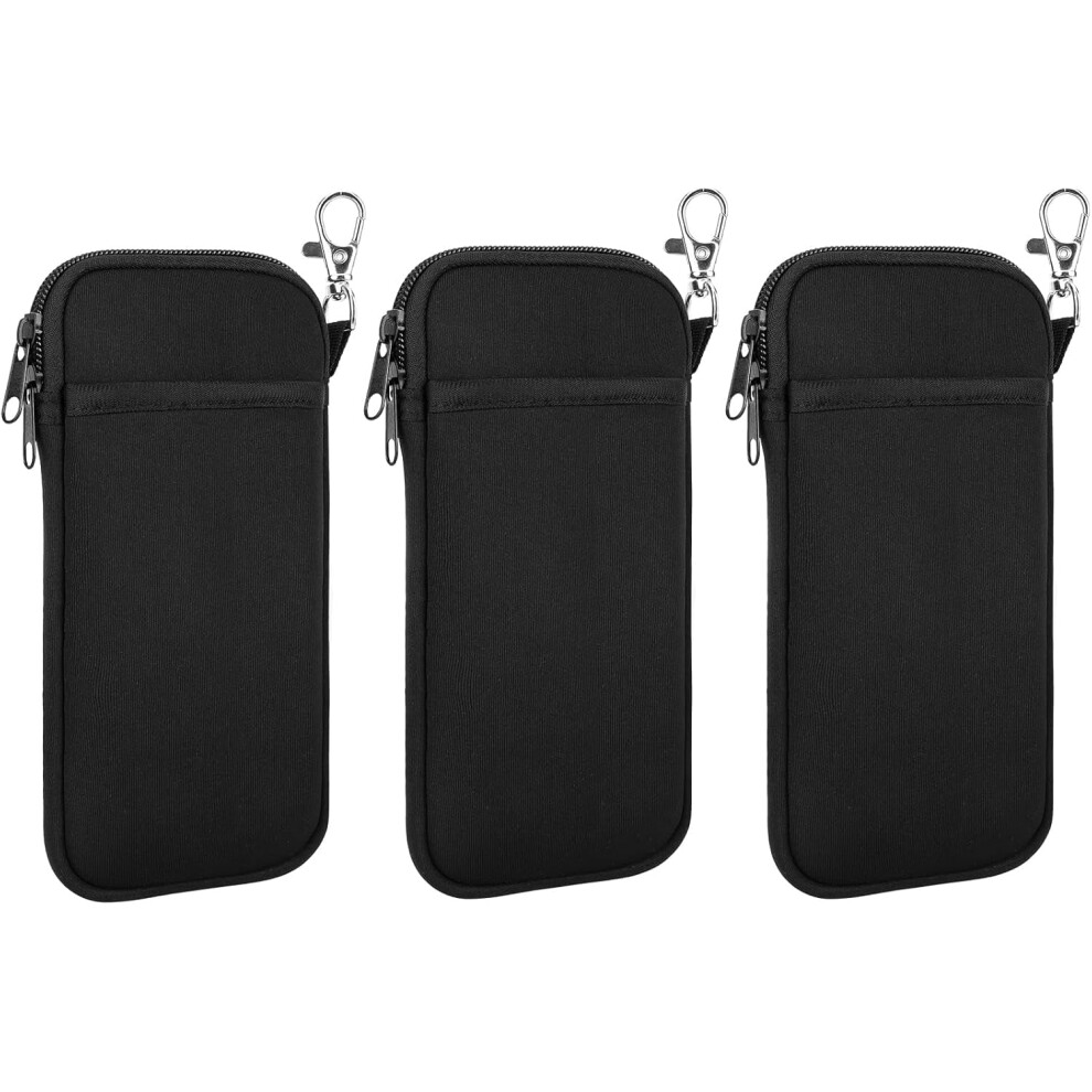 Black Double Glasses Case With Carabiner 3 Pack, Portable Eyeglasses Pouch Neoprene Soft Sunglasses Case With Double Zipped