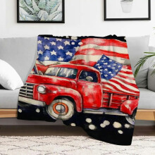 Red Truck American Flags Cozy Flannel Blanket for All Seasons 40x50in