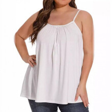 Dames camisole met plooien, ingebouwde bh, verstelbare spaghettibandjes, ronde hals en losse pasvorm – maten S-6XL, normale en plusmaten