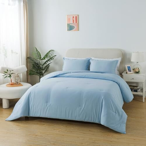 Set copripiumino matrimoniale azzurro, 3 pezzi in microfibra