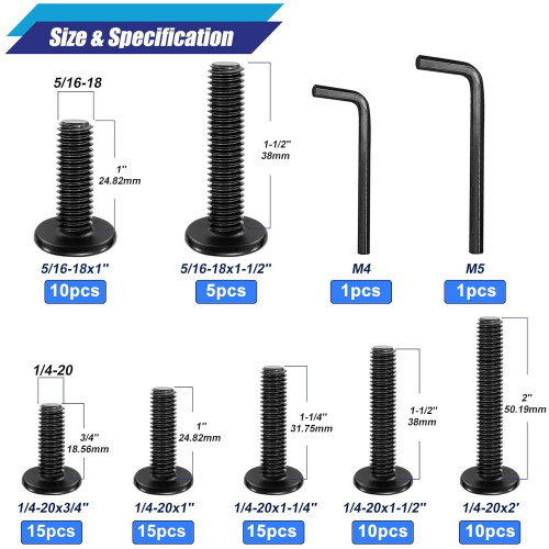 80PCS304SS βίδες με επίπεδη κεφαλή εξαγωνικής υποδοχής, 7 μεγέθη (1/4-20 & 5/16-18), πλήρες 1