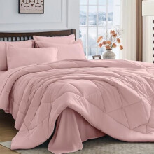 Juego de edredón Twin-XL rosa empolvado – Juego de cama de 5 piezas para todas las estaciones, ultrasuave, compatible con Twin-XL