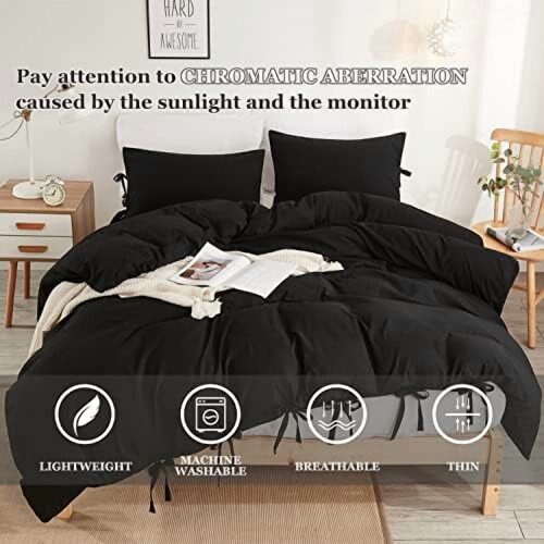 Housse de couette à nœud papillon noir, format Queen, 3 pièces, en microfibre 1