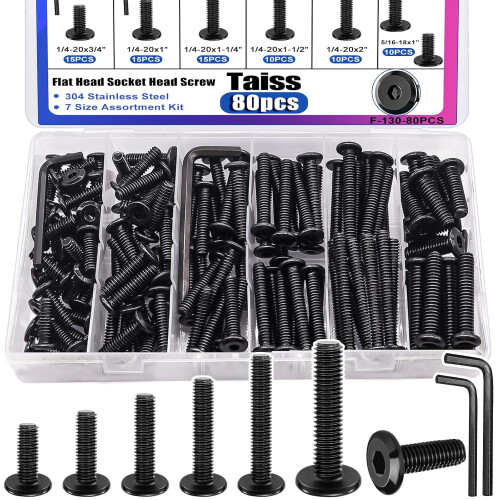 80PCS304SS βίδες με επίπεδη κεφαλή εξαγωνικής υποδοχής, 7 μεγέθη (1/4-20 & 5/16-18), πλήρες