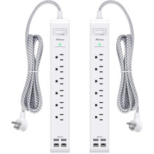 Πολύπριζο 2 τεμαχίων με 6 πρίζες & 4 USB (2x USB-C), καλώδιο 1,5 μέτρων, επίπεδο βύσμα,