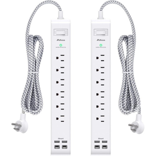 Πολύπριζο 2 τεμαχίων με 6 πρίζες & 4 USB (2x USB-C), καλώδιο 1,5 μέτρων, επίπεδο βύσμα,