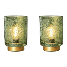 2X Small Battery Operated Lamp - Portable Cordless for Home Decor, Glass Table with Decor Aesthetic Jade Green