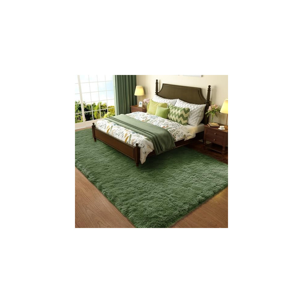 Gray Green 4x6 Shag Rug for Bedroom, Nursery & Dorm – Soft Fuzzy Plush Carpet, Compatible with Kids & Teens