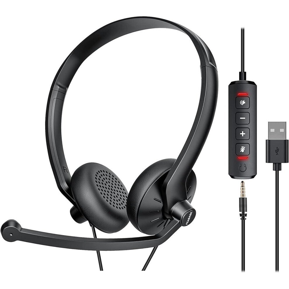 Usb Headset With Mic For Pc/Laptop Â Wired Noise-Cancelling Headphones For Home Office, Online Classes, Skype & Zoom, Inline Mute Control Light 9130661784481