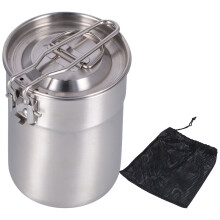 Cafeteira portátil para camping, 1 litro, com tampa dobrável e alça, perfeita para trilhas e caminhadas.