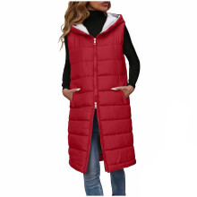 Chaleco acolchado para mujer Kukoosong, chaquetas sin mangas ligeras con cremallera bidireccional para mujer, abrigo largo y cálido con capucha y