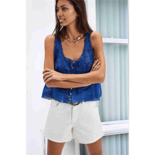 Dycnvjo Γυναικεία Καλοκαιρινά Μπλούζες Boho με Δαντέλα και Κουμπωτά Μπλούζες για 2