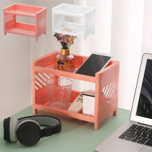 Étagère de rangement de bureau à 2 niveaux Xqxayjr, organisateur en plastique pour cosmétiques/cuisine/bureau, design ajouré, pieds