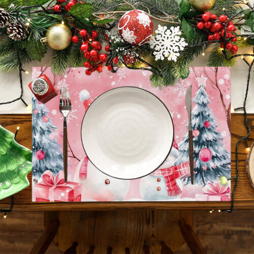 Sets de table de Noël réversibles en lin 30 x 45 cm