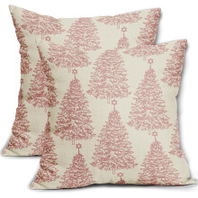 Weihnachtskissenbezüge, 45 x 45 cm, 2er-Set, rustikales Wintermotiv mit rotem Weihnachtsbaum und Sternen – Vintage-Weihnachtsdeko im Landhausstil,
