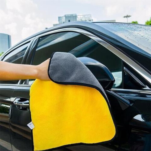 Serviette de nettoyage et de lavage de voiture bicolore à surface bicolore, double usage