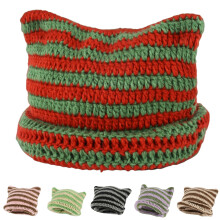 Gorro de punto de hilo a rayas para mujer, 54-60 cm