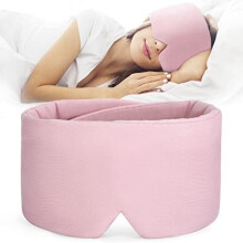 Cotton Sleep Mask Blackout – Handmade, Adjustable, Breathable Eye Shade for Women, Men, Girls; Light Blocking, Pink, with Travel Pouch