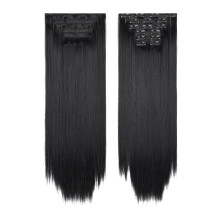 yocbz24" Liso Súper Largo Juego de 6 Piezas Extensiones de Cabello Gruesas con Clip Negro Natural