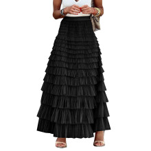 Jupe longue en tulle pour femme, coupe trapèze, volants, superpositions, taille haute, fluide, style tutu féerique, jupe maxi