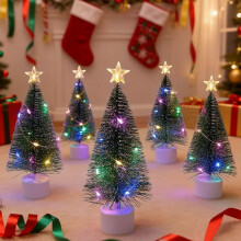 Mini sapin de Noël à LED avec aiguilles de pin et étoile au sommet (5 pièces)