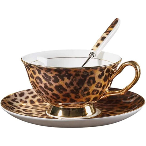 Ceramic Tea Coffee Cup for Home Kitchen Wedding (Leopard Pattern)