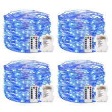 4-Pack 33ft Blue LED Fairy Lights - Battery Operated Waterproof String Lights with Remote, 8 Modes - for Garden, Wedding, Bedroom, Party Decor